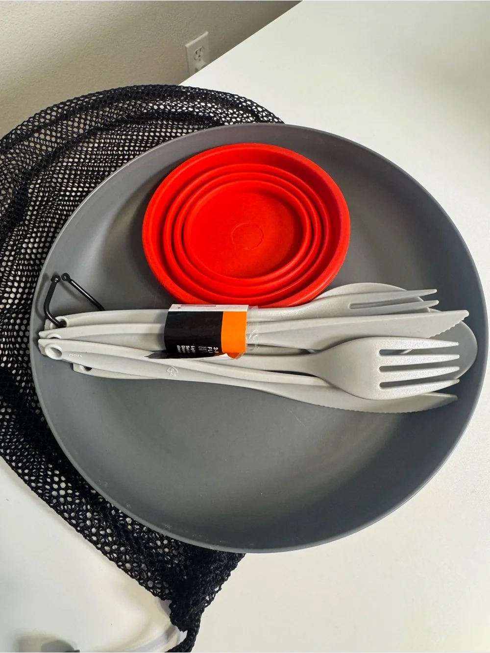 Camping Dishware Mess Set with Collapsible Cup, Plates and 2 Sets of Utensils